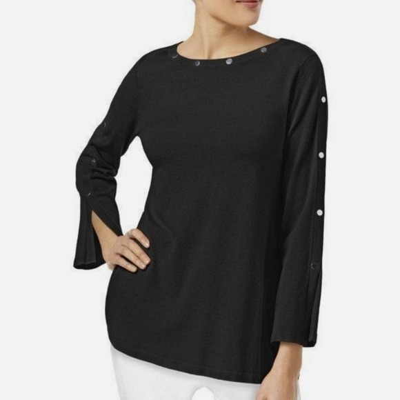 Alfani Black Embellished Jewel Neck Pullover Sweater Size Medium, Classic - Picture 1 of 8